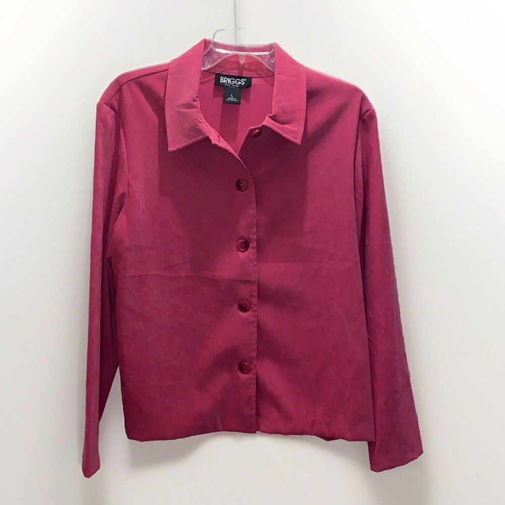 BRIGGS Jacket Shirt Shacket Barbie Pink Button Front Stretchy Top Women's Size L